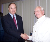 Senator Richard Shelby greets Harold Bearden who has covered his annual visits to Winston County for the past 18 year